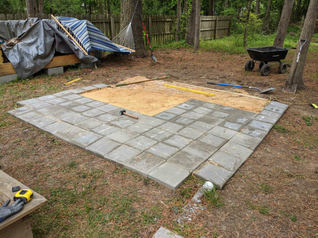 Repeat Adding Sand, Smoothing, and Adding Pavers - Paint Covered Overalls - Durham NC